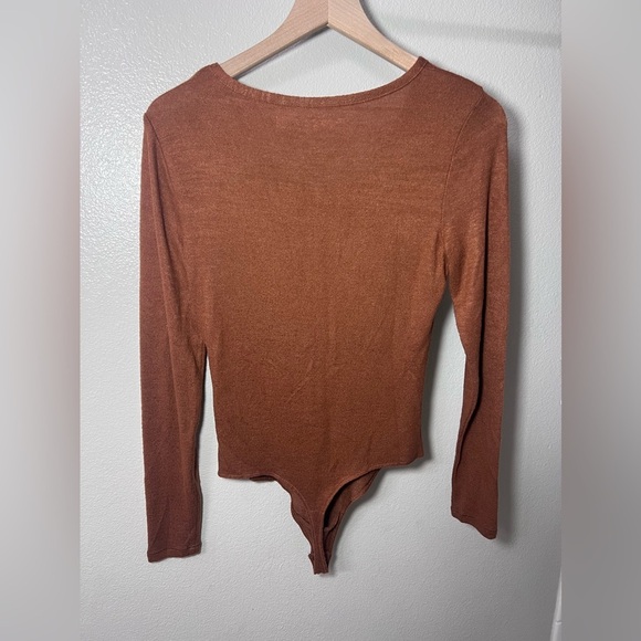 Abercrombie & Fitch Brown Long-Sleeve Cozy Henley Bodysuit Medium - Picture 4 of 5
